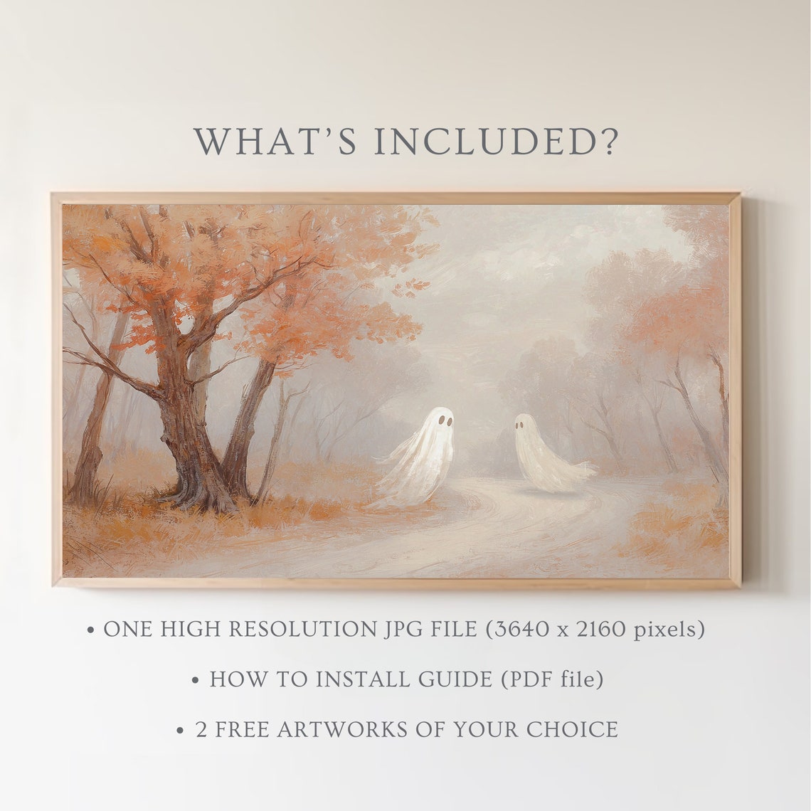 Two Cute Ghosts In Foggy Autumn Forest Vintage Halloween Poster - Image 5