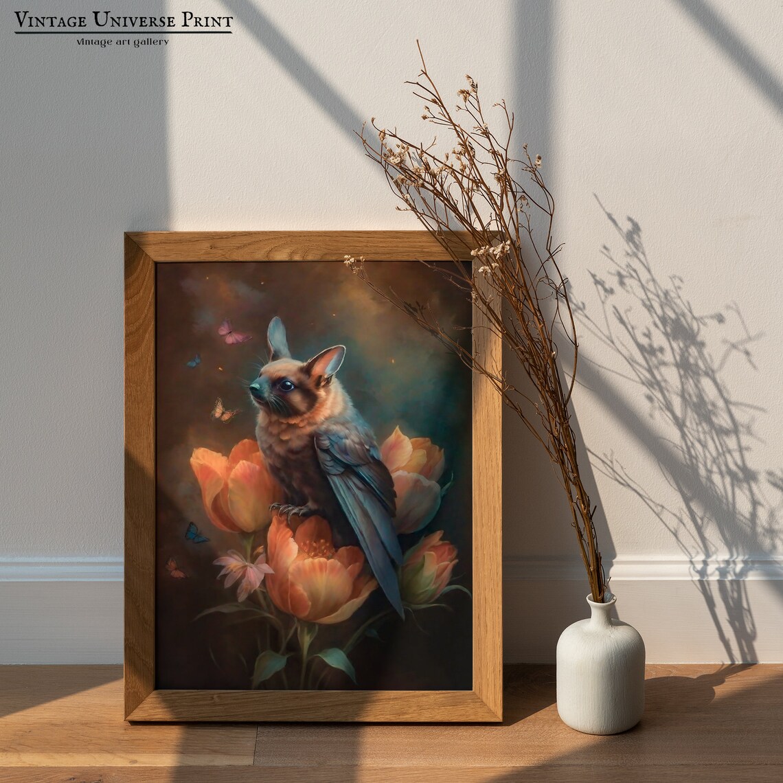 Fantasy Winged Bat on Orange Tulips Moody Dark Floral Art Poster - Image 3