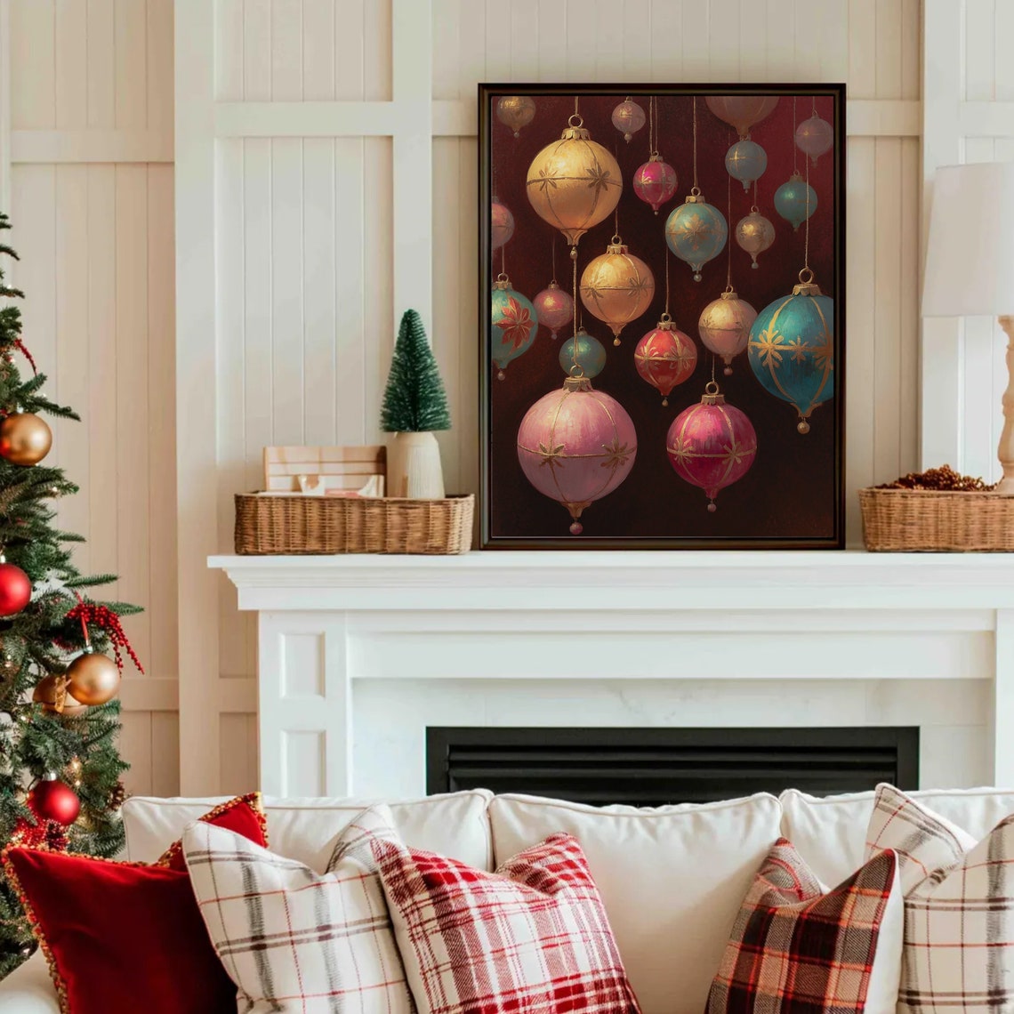 Christmas Balls Vintage Painting Christmas Ornament Christmas Bauble Art Christmas Oil Painting Winter Wall Art Festive Art - Image 3