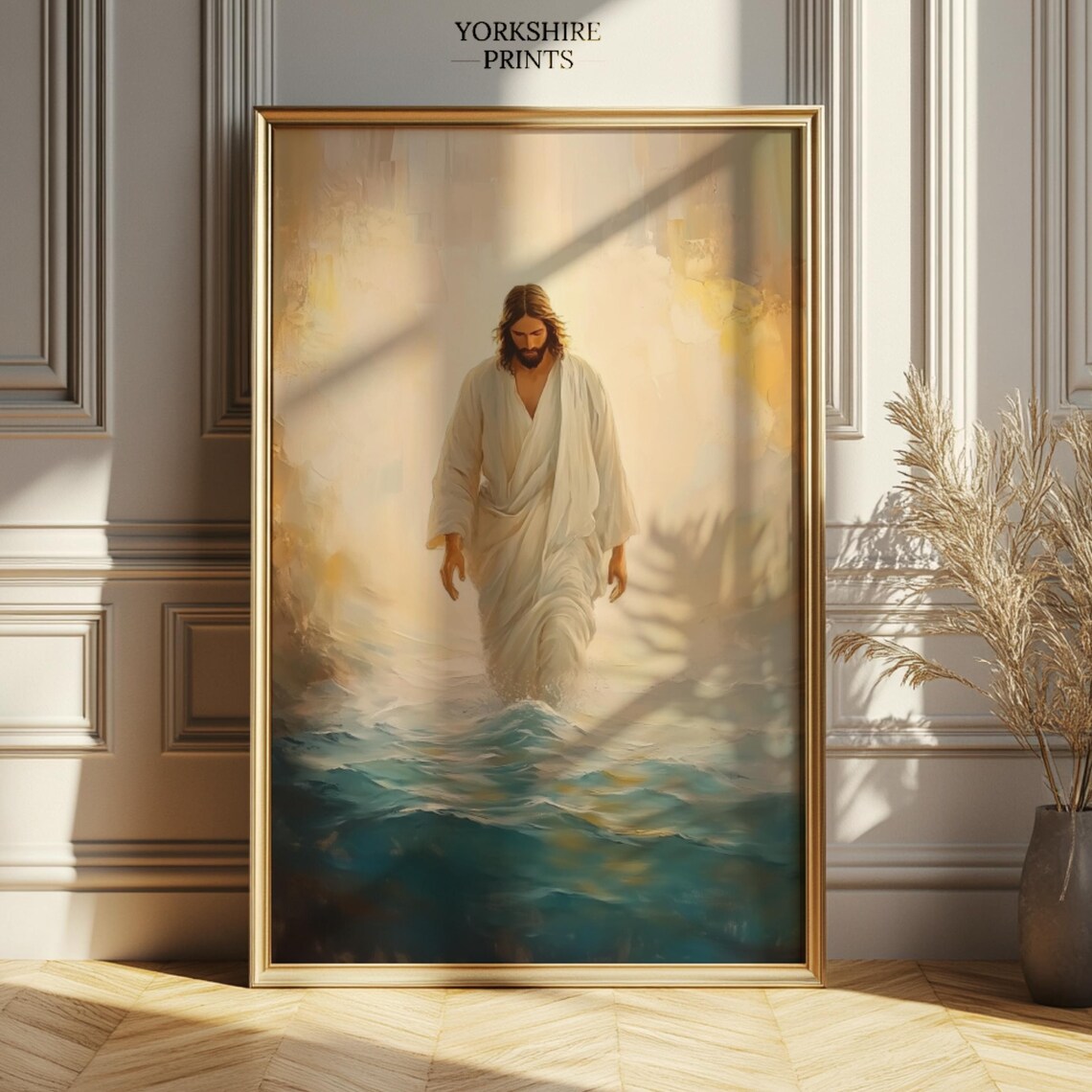 Jesus Walking On Water Golden Light Christian Religious Art Poster