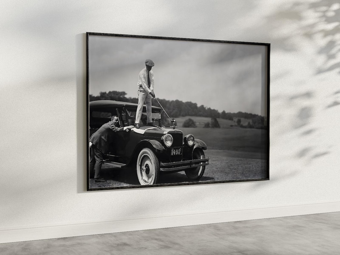 Vintage Golfer On Car Art Print, Retro Golf Decor - Image 2