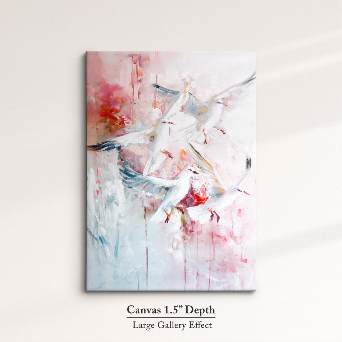 White Seagulls In Flight Pink Abstract Coastal Bird Wall Art - Image 3