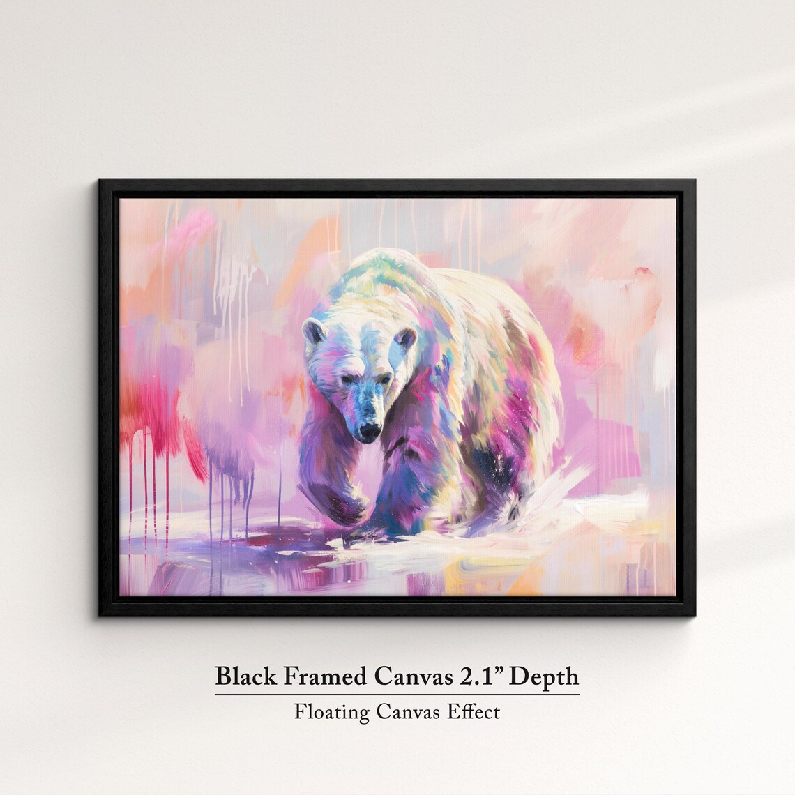 Polar Bear Pink Purple Abstract Walking Wildlife Painting Art Poster - Image 2