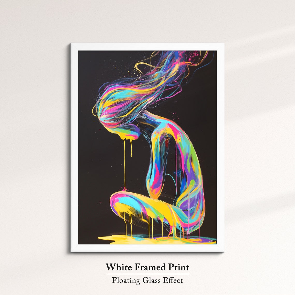 Abstract Neon Paint Woman Figure Flowing Colors Black Art Poster - Image 7