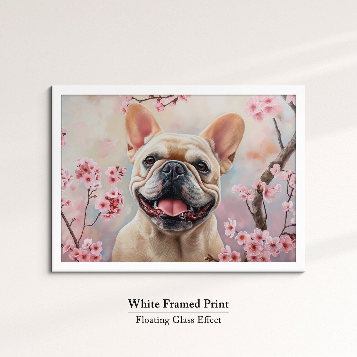 Fawn French Bulldog Grinning In Pink Cherry Blossom Joyful Pet Poster - Image 7