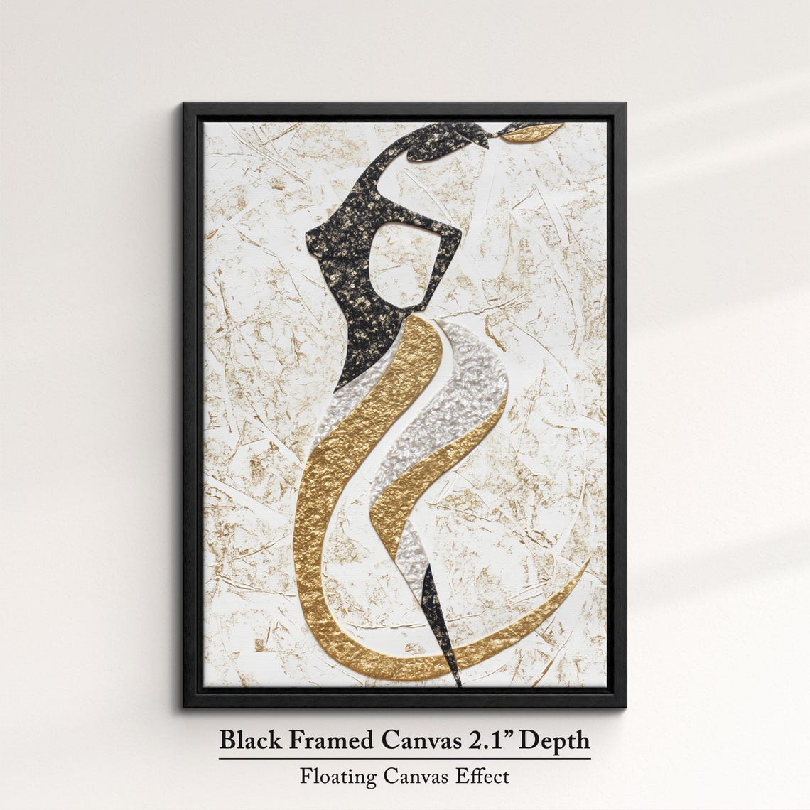 Abstract Woman Dancer Silhouette Black Gold Textured Modern Art Poster - Image 2