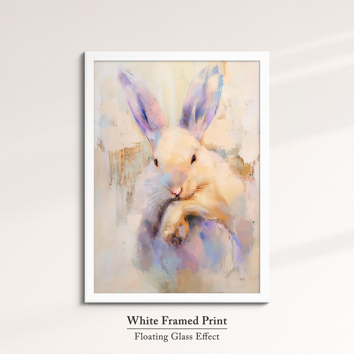 Cute White Rabbit Pastel Abstract Portrait Sweet Bunny Wall Art - Image 7