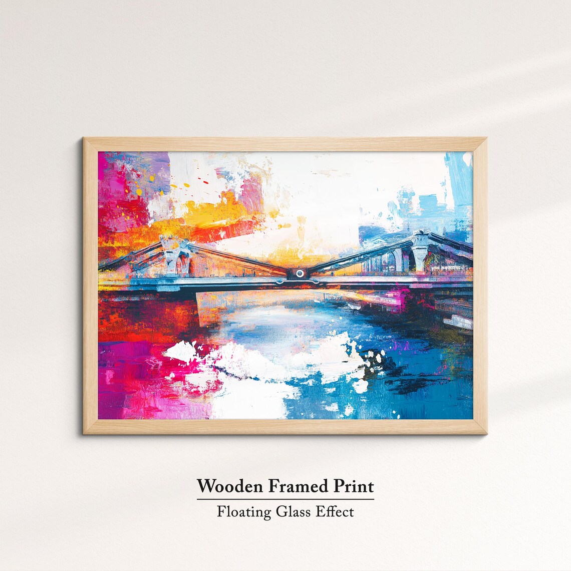 Abstract London Bridge Sunset Silhouette Pink Blue Watercolor Poster - Image 6
