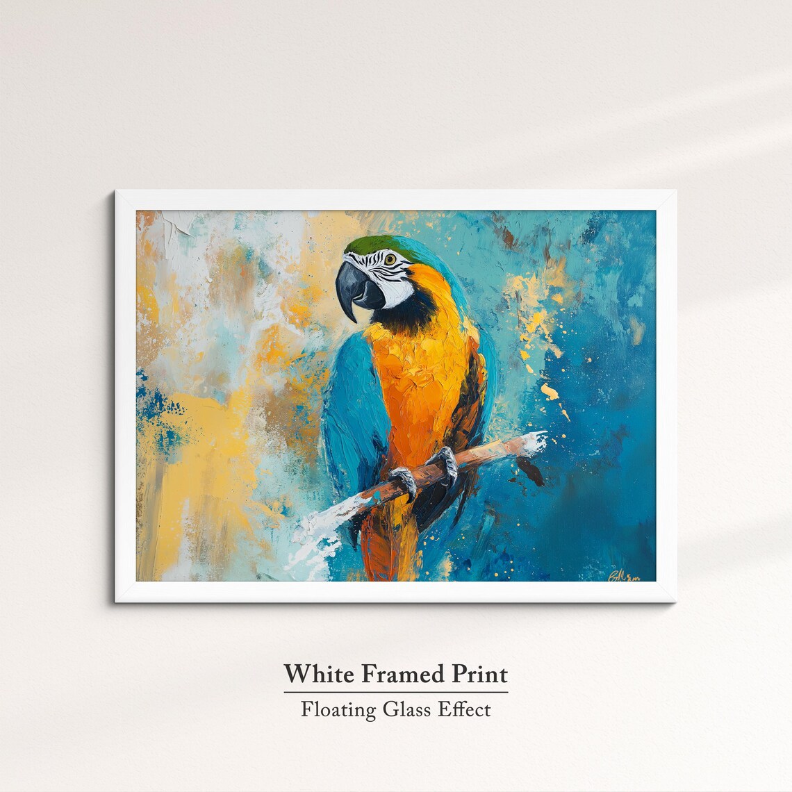 Blue And Yellow Macaw Parrot Oil Painting Turquoise Abstract Poster - Image 7