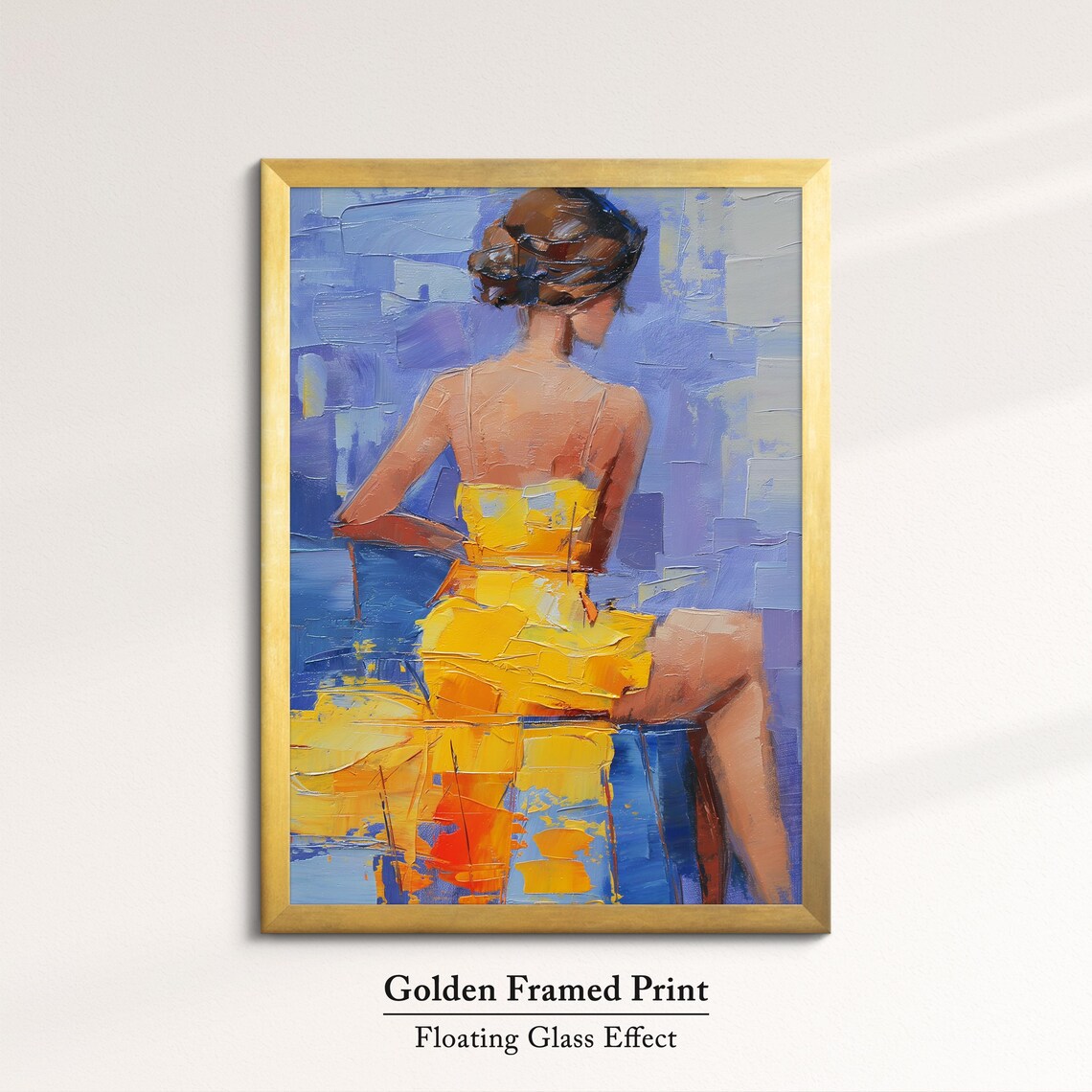 Woman Yellow Dress Seated Palette Knife Painting Colorful Wall Art Poster - Image 5
