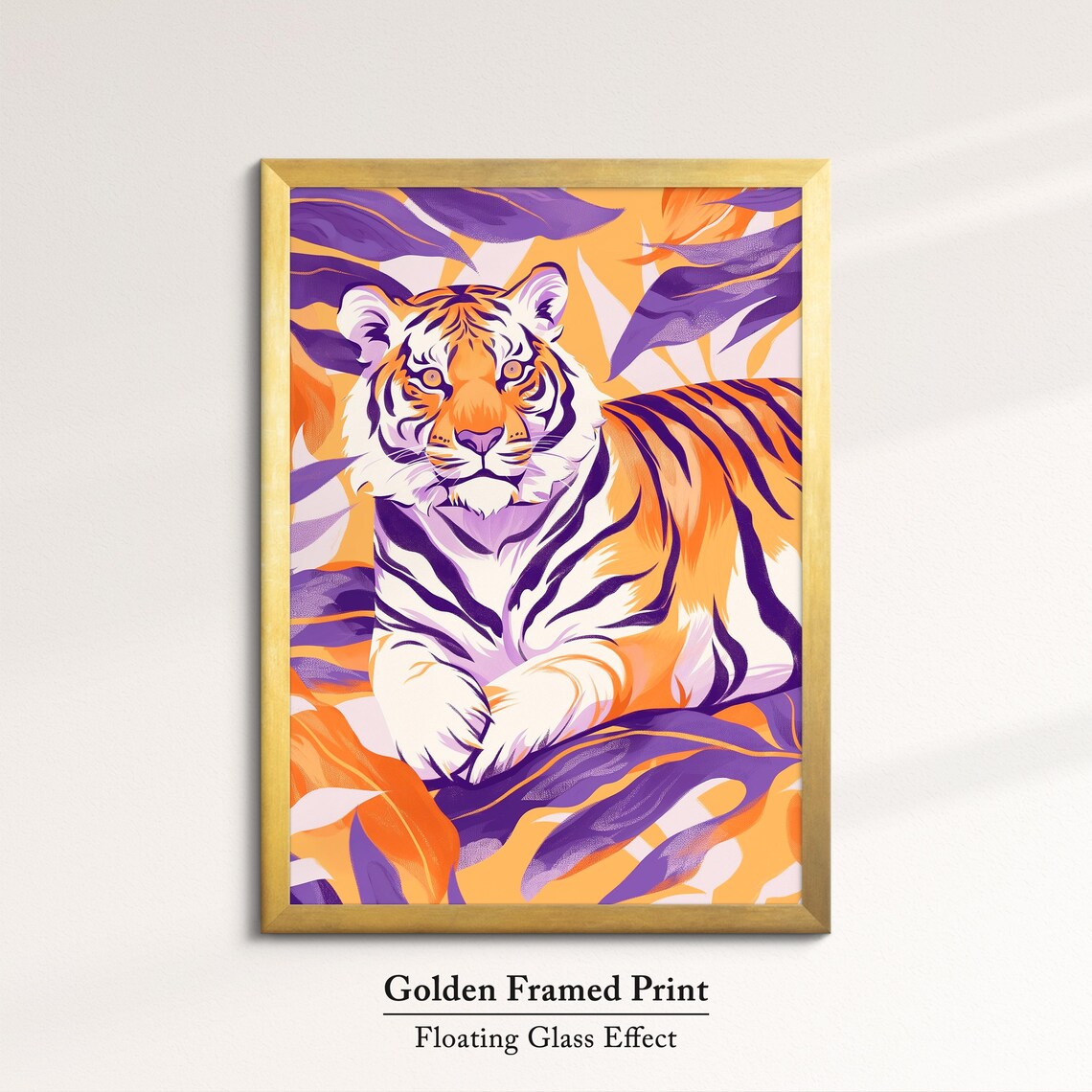 Tiger Lying Among Purple Orange Leaves Tropical Wildlife Wall Art - Image 5