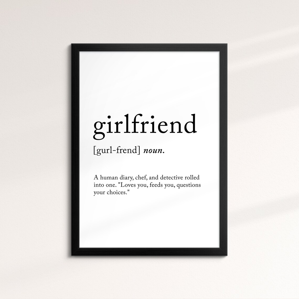 Girlfriend Minimalist Definition Quote Word Art Framed Print Framed Female Wall Art Lady Poster Feminine Home Decor Gifts For Her