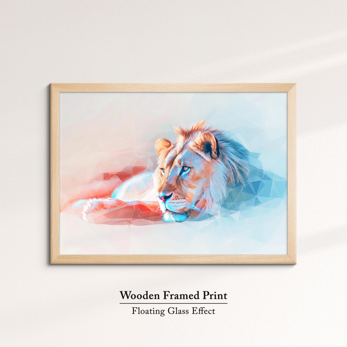 Lion Low Poly Geometric Pastel Pink Blue Abstract Wall Art Poster - Image 6