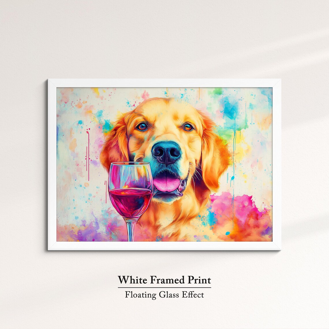 Golden Retriever With Red Wine Glass Watercolor Colorful Dog Art Print - Image 7
