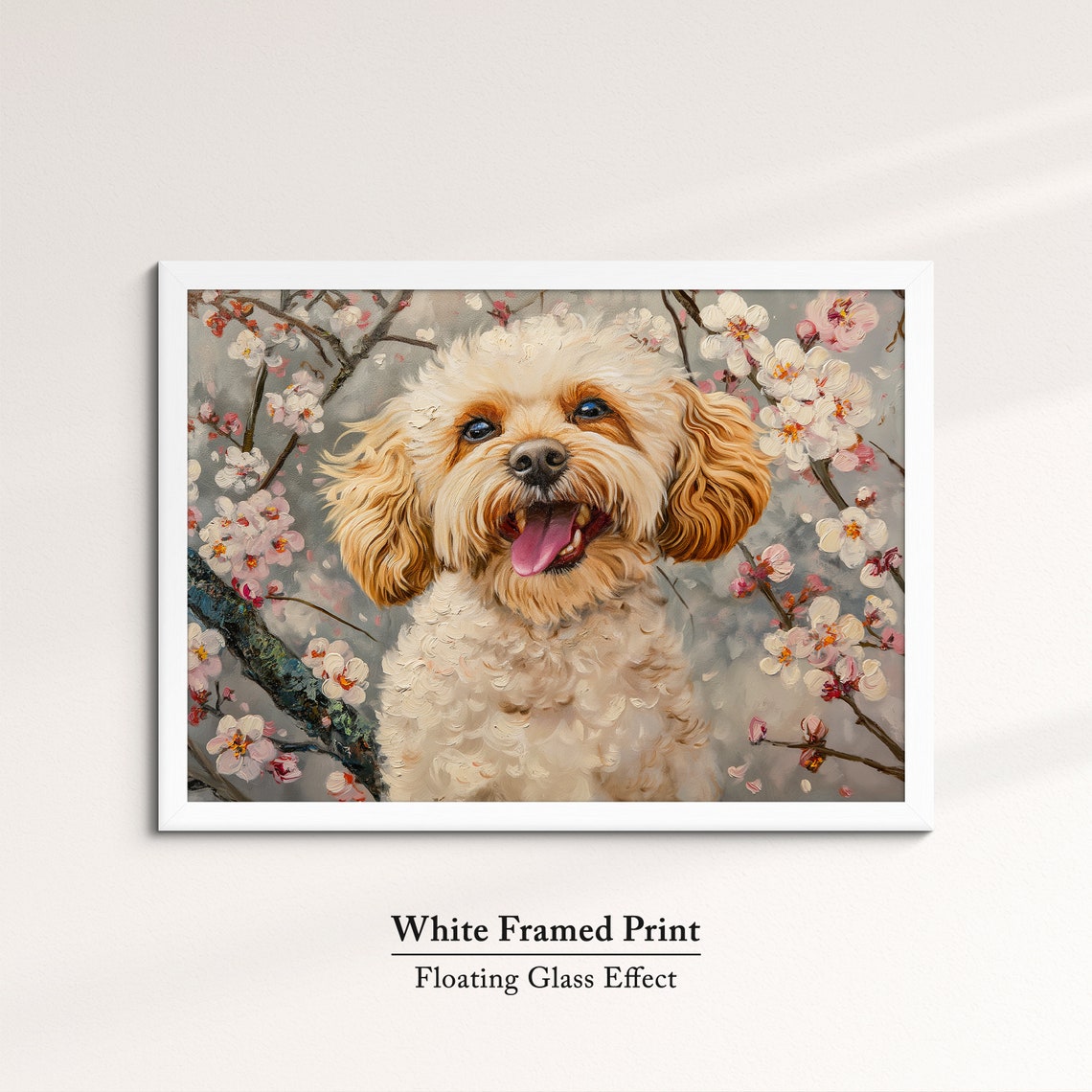 Smiling Golden Doodle In Pink Spring Blossoms Fluffy Dog Wall Poster - Image 7
