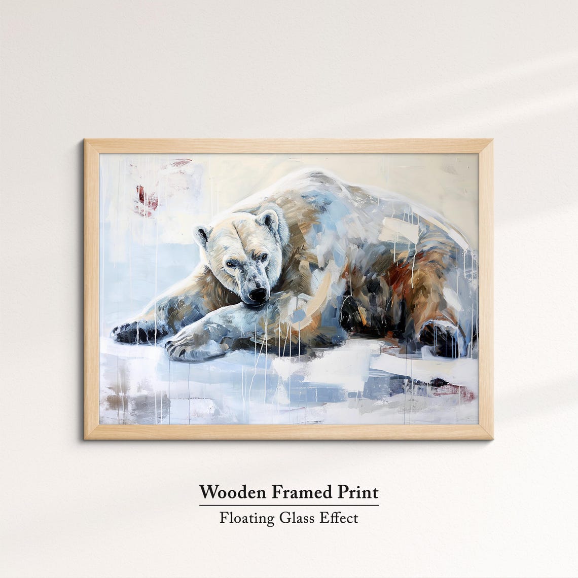 Polar Bear Resting Muted Beige Blue Abstract Wildlife Wall Art - Image 6