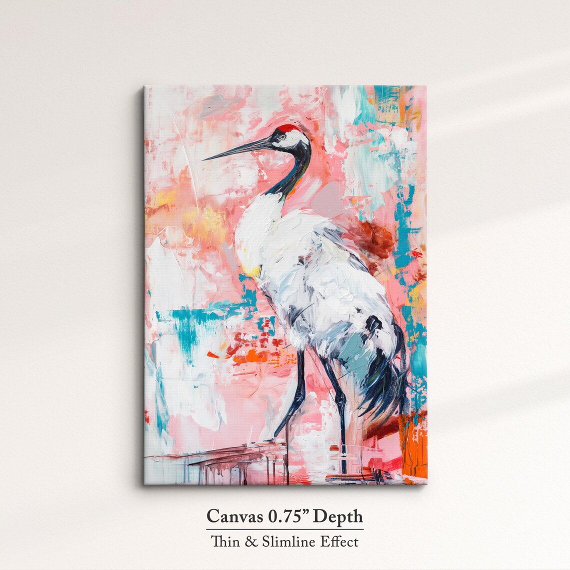 Colorful Crane Bird Abstract Oil Painting, Art Print - Image 4