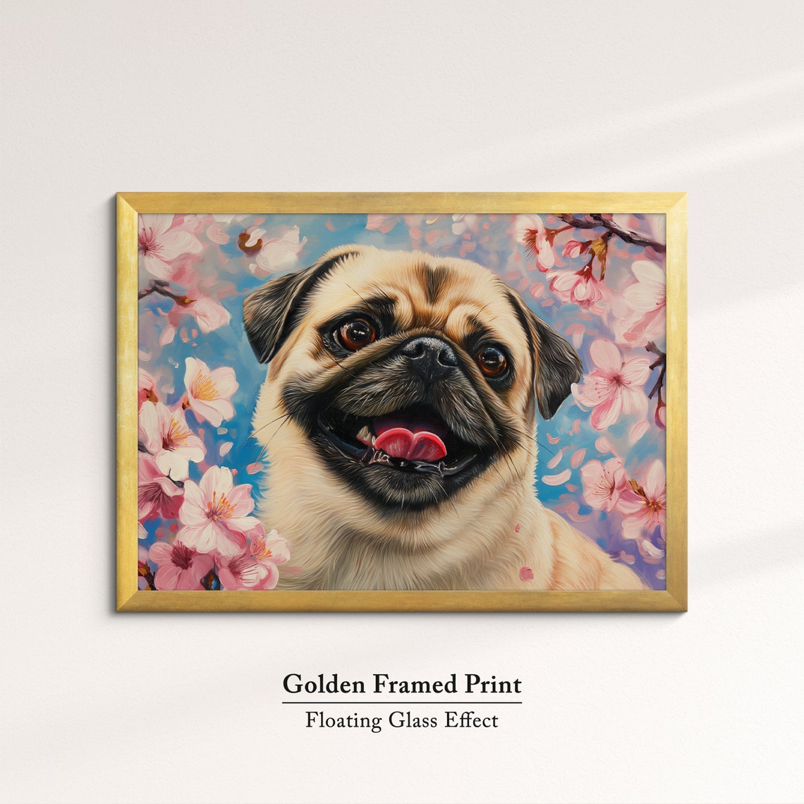 Joyful Pug Grinning Among Pink Cherry Blossoms Blue Sky Spring Poster - Image 5