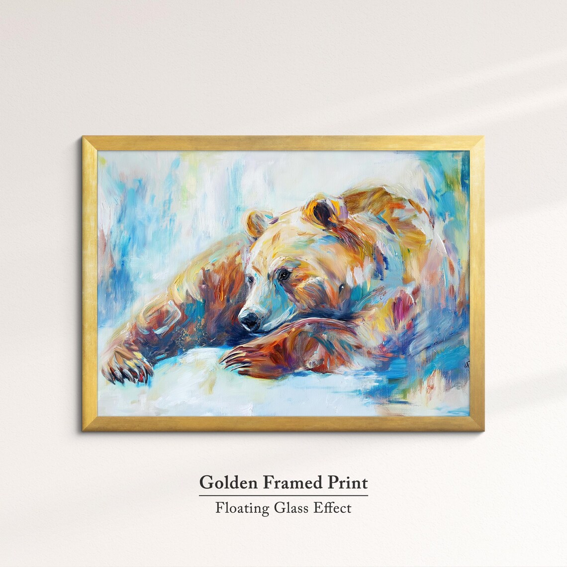 Brown Bear Resting Head Colorful Abstract Oil Painting Animal Wall Poster - Image 5