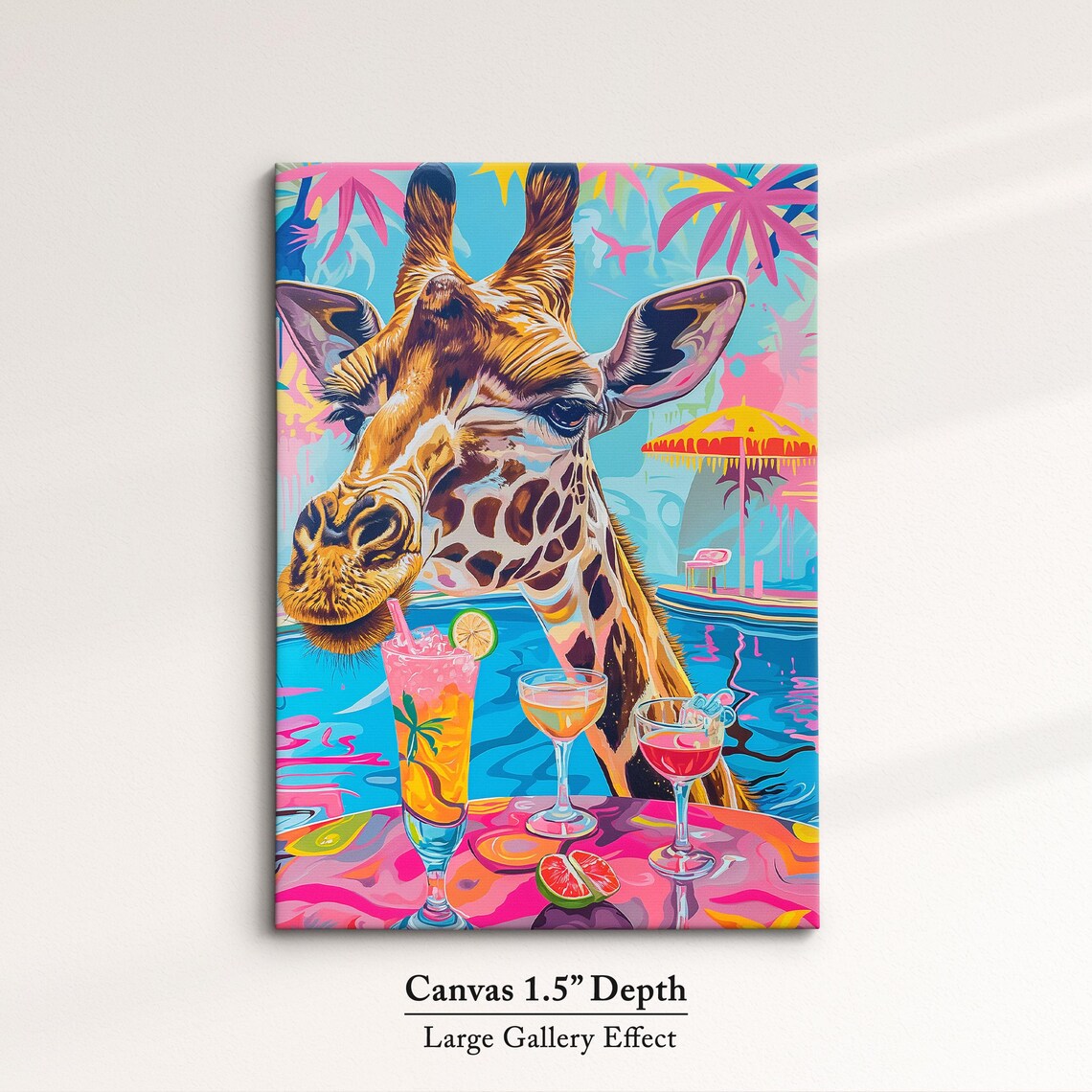 Giraffe Poolside Party Tropical Cocktails Colorful Fun Safari Art Poster - Image 3