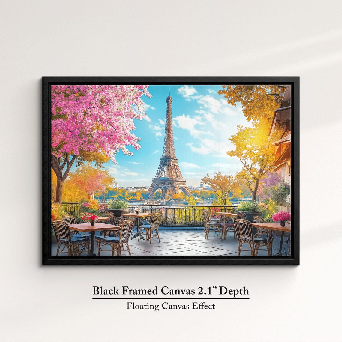 Eiffel Tower Paris Cafe Terrace Spring Blossoms Travel Art Poster - Image 2