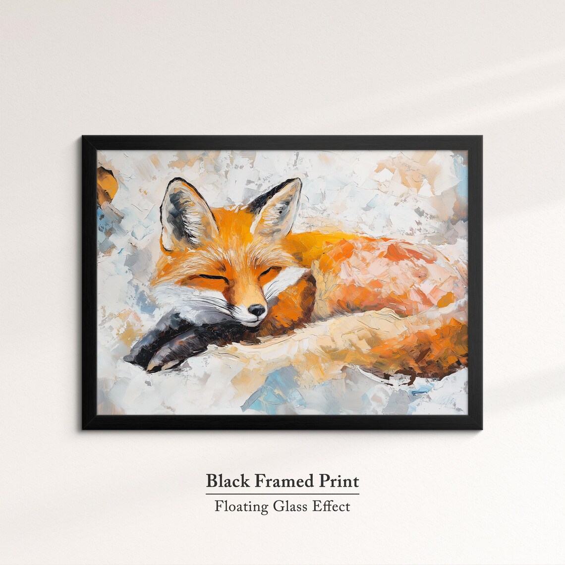 Sleeping Red Fox Abstract Oil Painting Cozy Wildlife Portrait Wall Art - Image 8