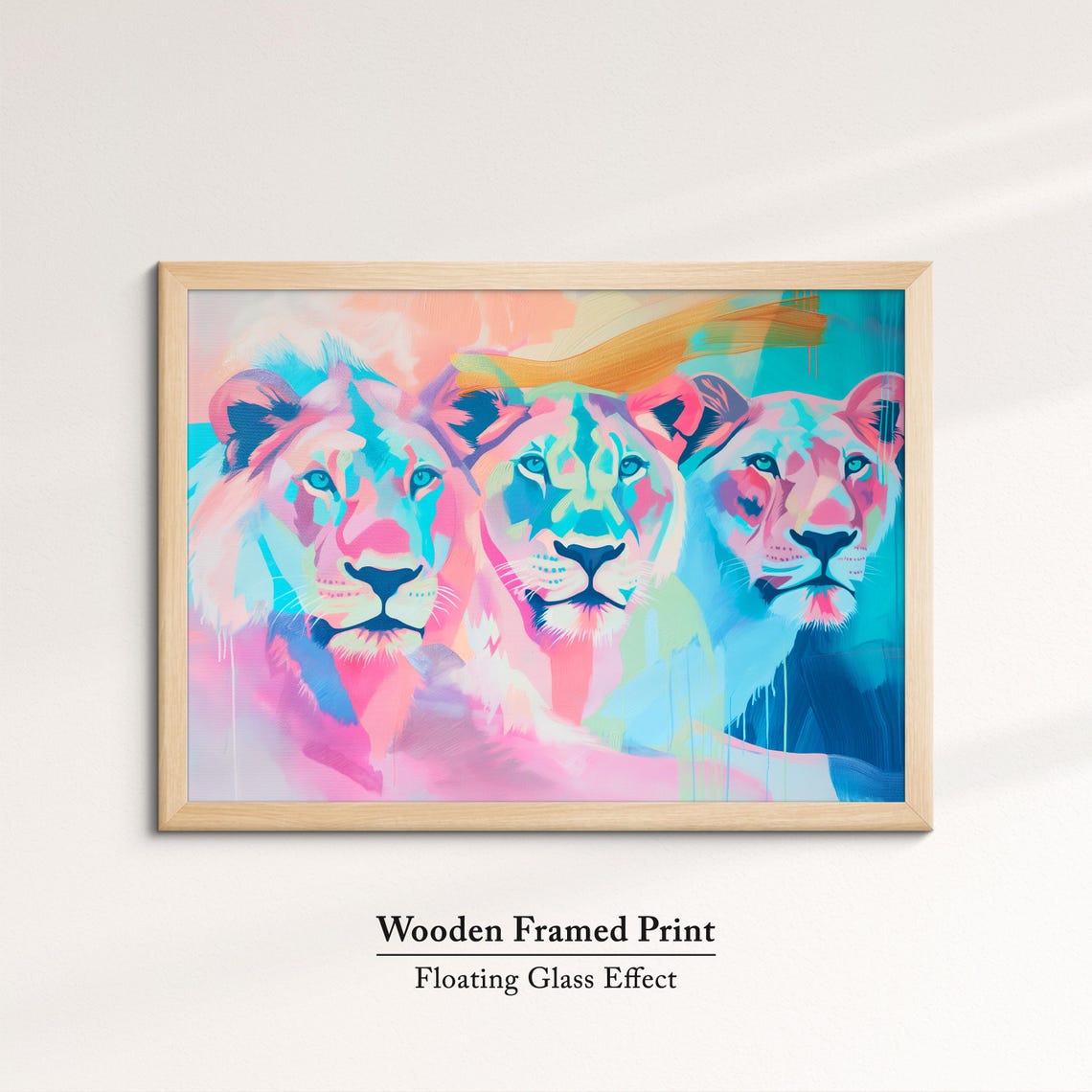 Three Lions Neon Pink Blue Pop Art Abstract Wildlife Wall Art Poster - Image 6