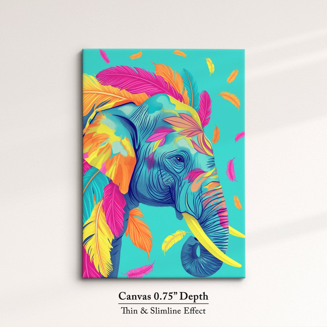 Elephant Head Portrait With Rainbow Feathers Turquoise Art Poster - Image 4