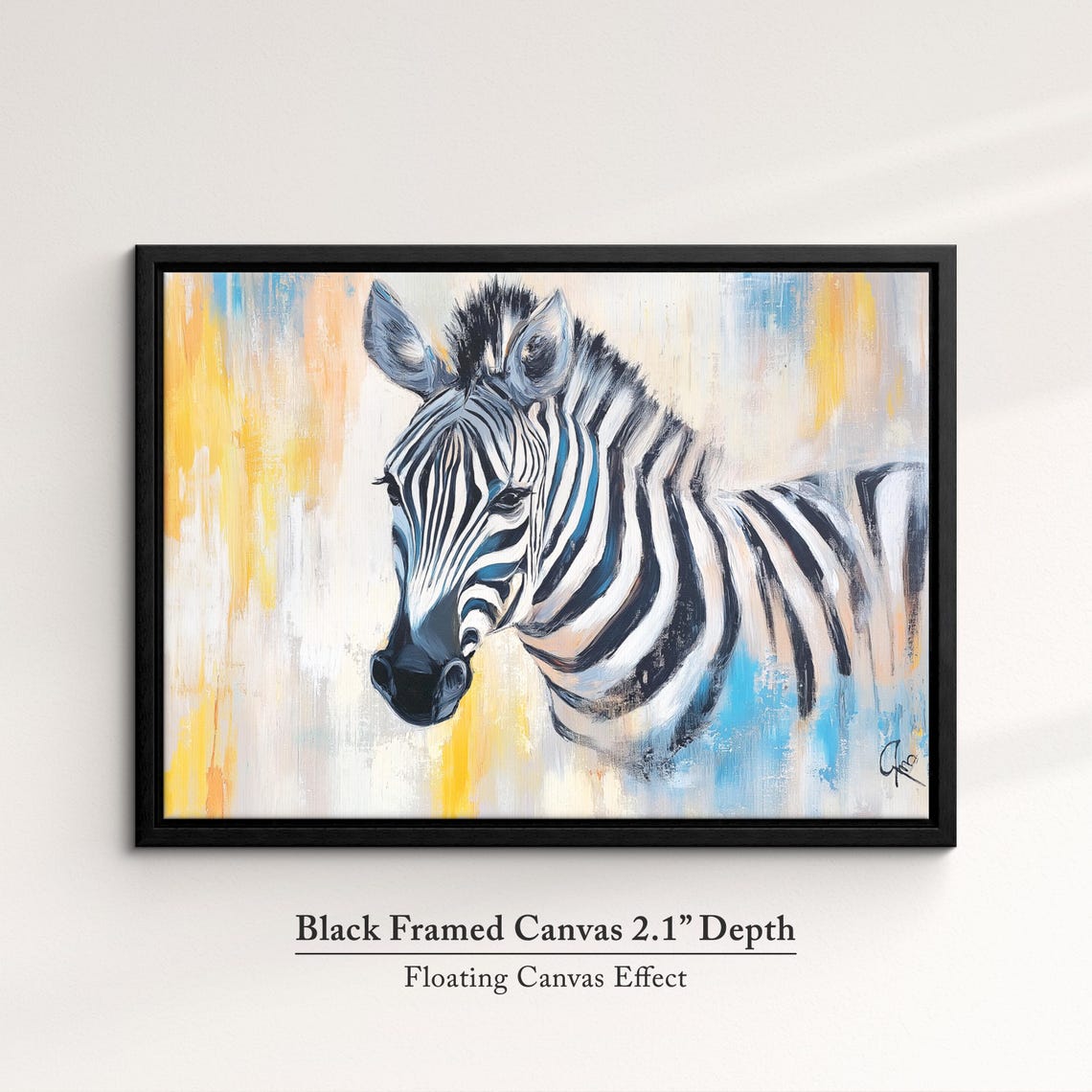 Zebra Portrait Yellow Blue Abstract Background Safari Wall Art Poster - Image 2