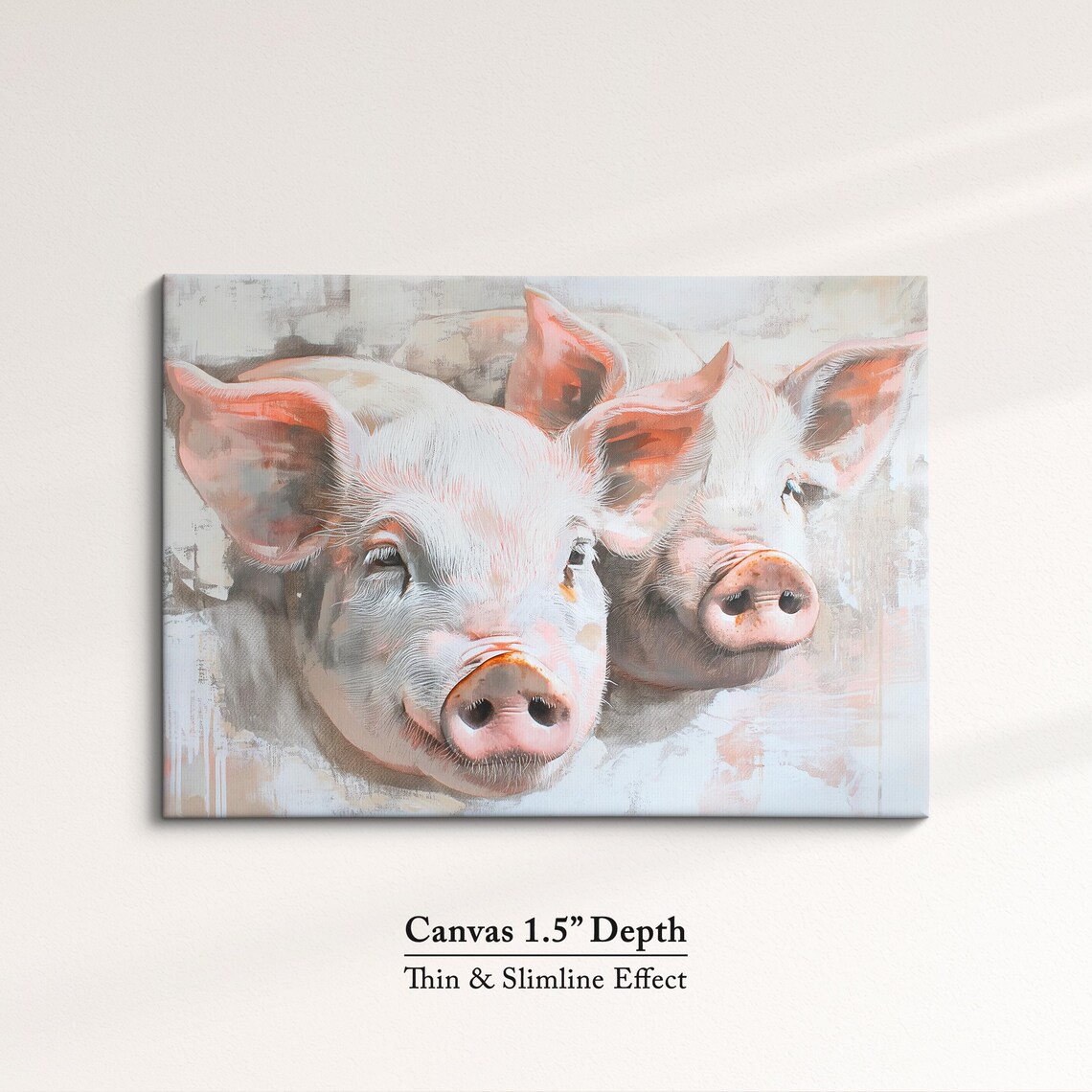 Two Cute Piglets Soft Pastel Portrait Playful Farm Animal Wall Art - Image 3