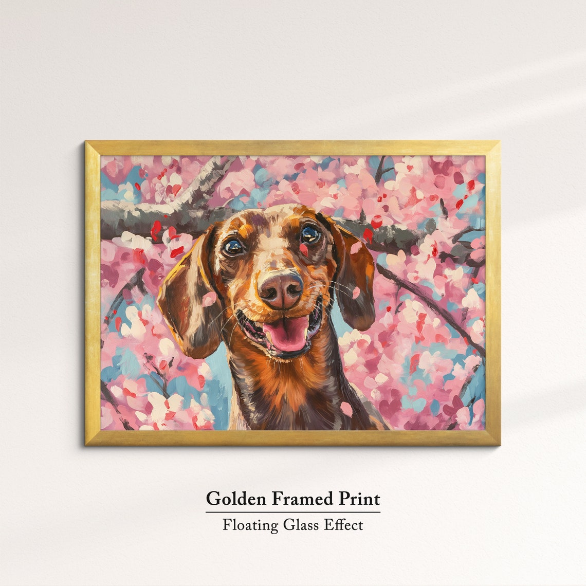 Happy Brown Dachshund Smiling In Cherry Blossom Joyful Pet Wall Poster - Image 5