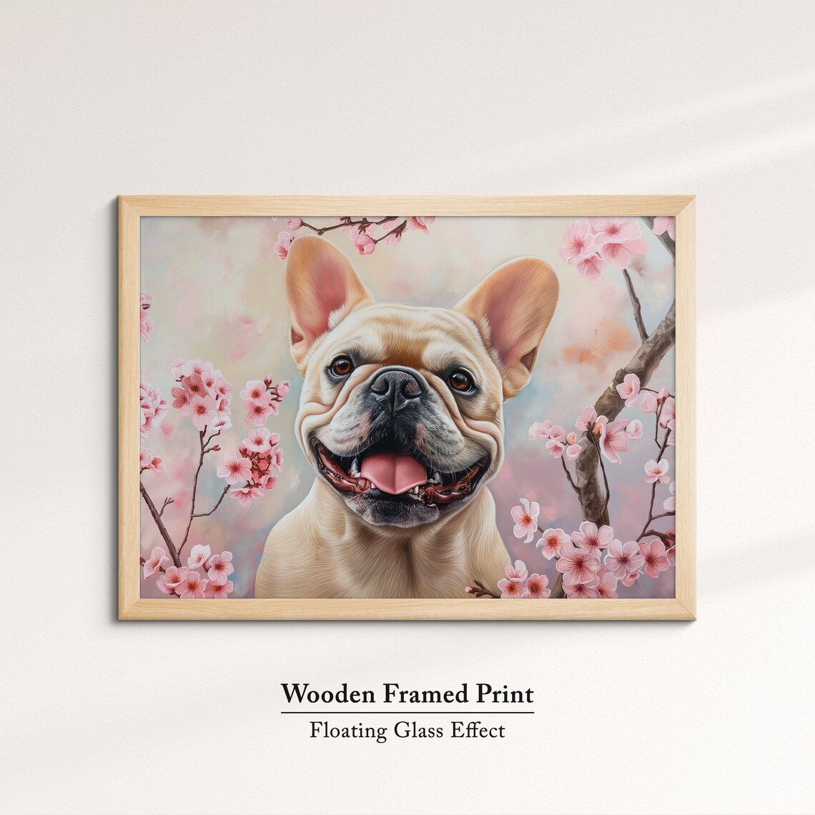 Fawn French Bulldog Grinning In Pink Cherry Blossom Joyful Pet Poster - Image 6
