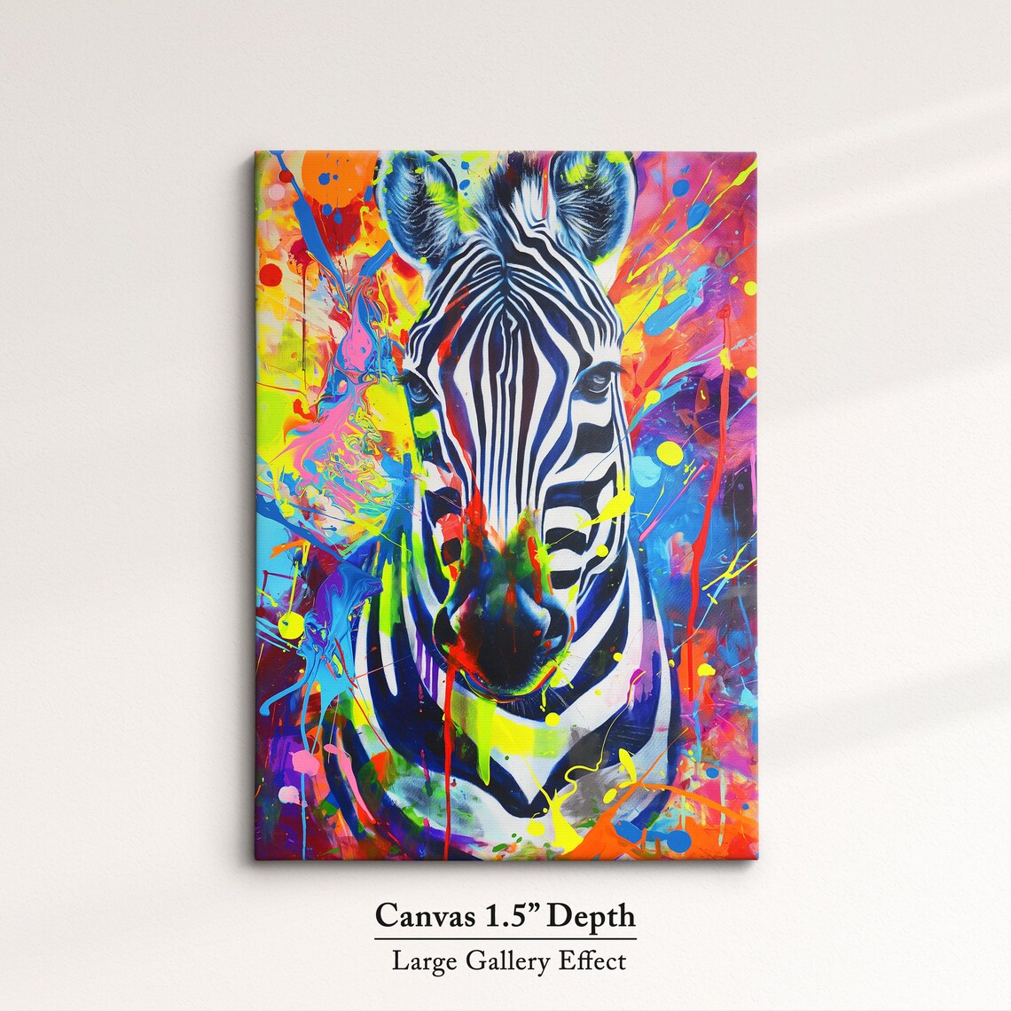 Colorful Zebra Head Portrait Pop Art Painting Neon Splatter Wall Decor Poster - Image 3