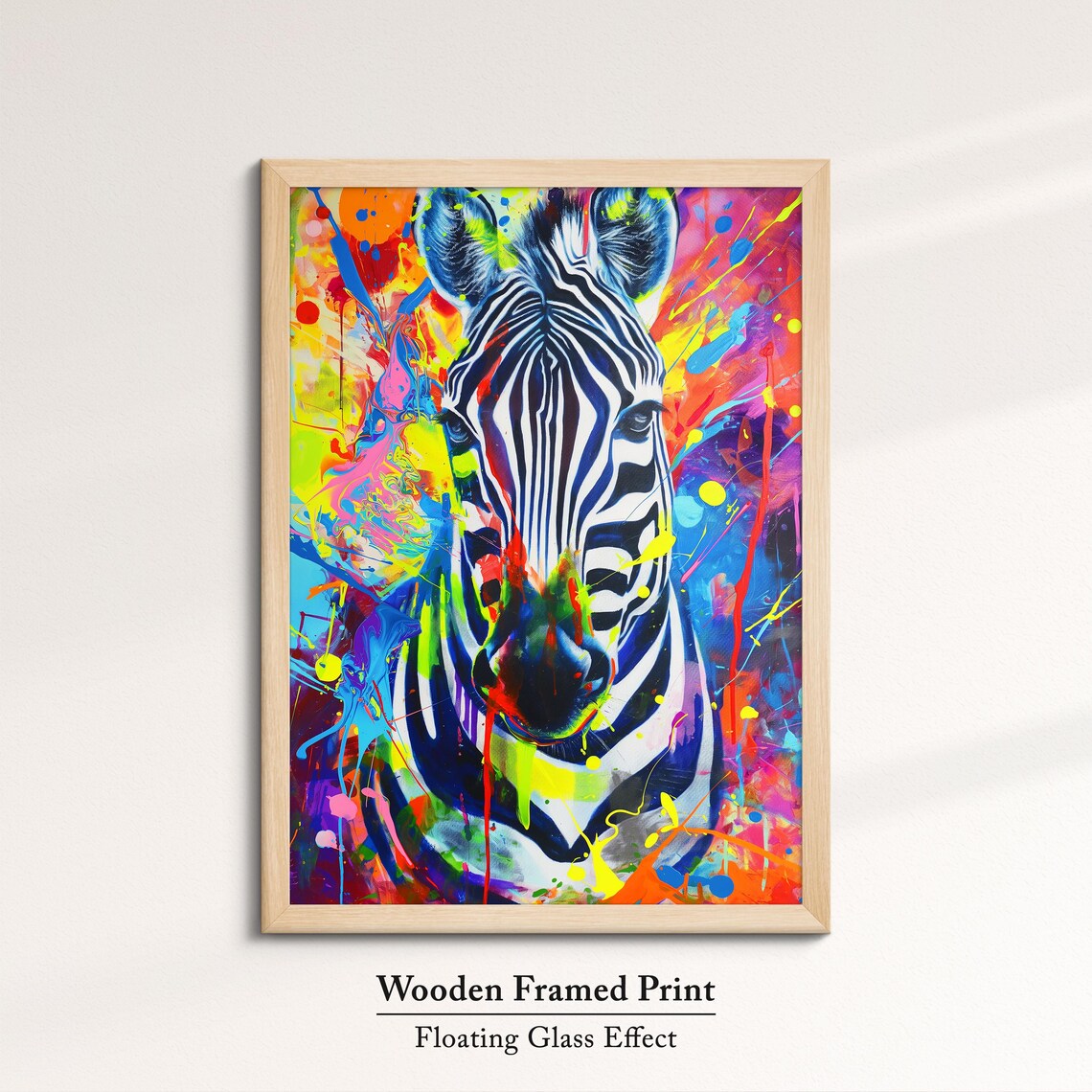 Colorful Zebra Head Portrait Pop Art Painting Neon Splatter Wall Decor Poster - Image 6