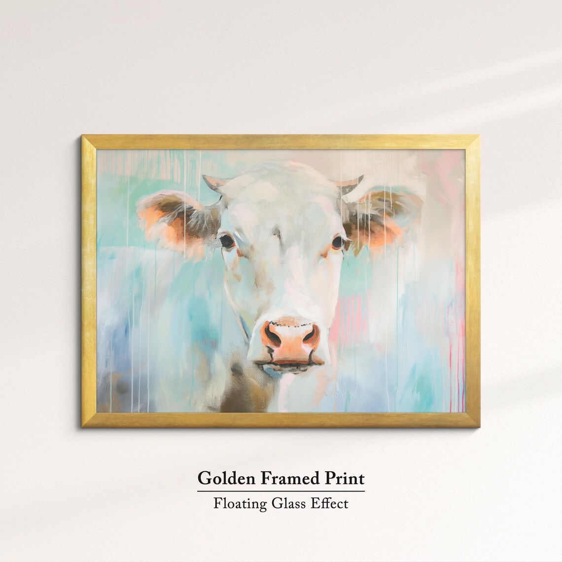 White Cow Soft Pastel Abstract Portrait Farm Animal Wall Art Poster - Image 5