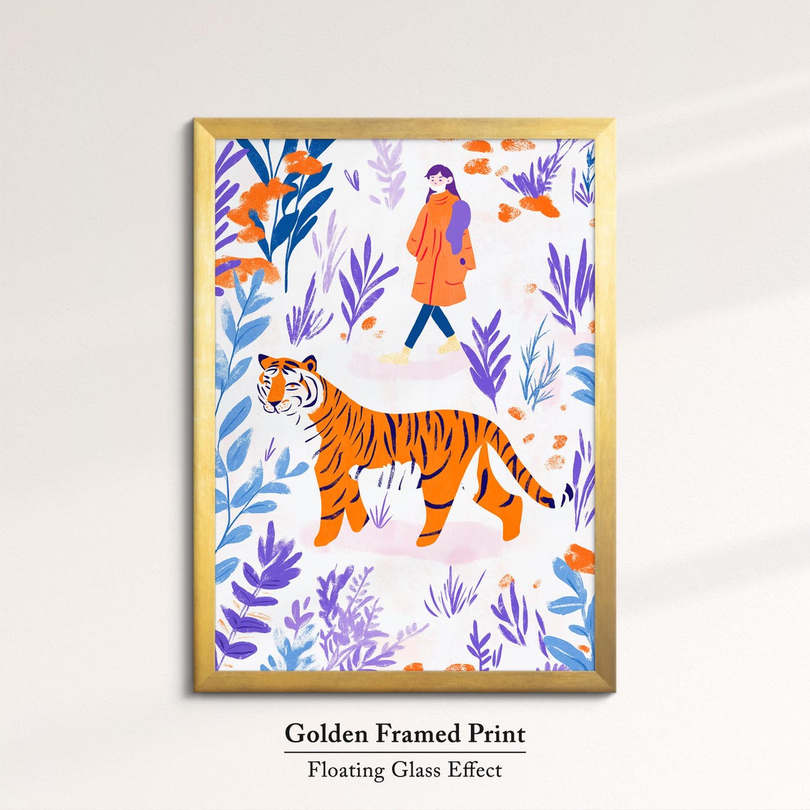 Bold Tiger Art Jungle Safari Wall Decor Vibrant Animal Print Modern Wildlife Home Decoration Orange And Purple Tropical Art - Image 5
