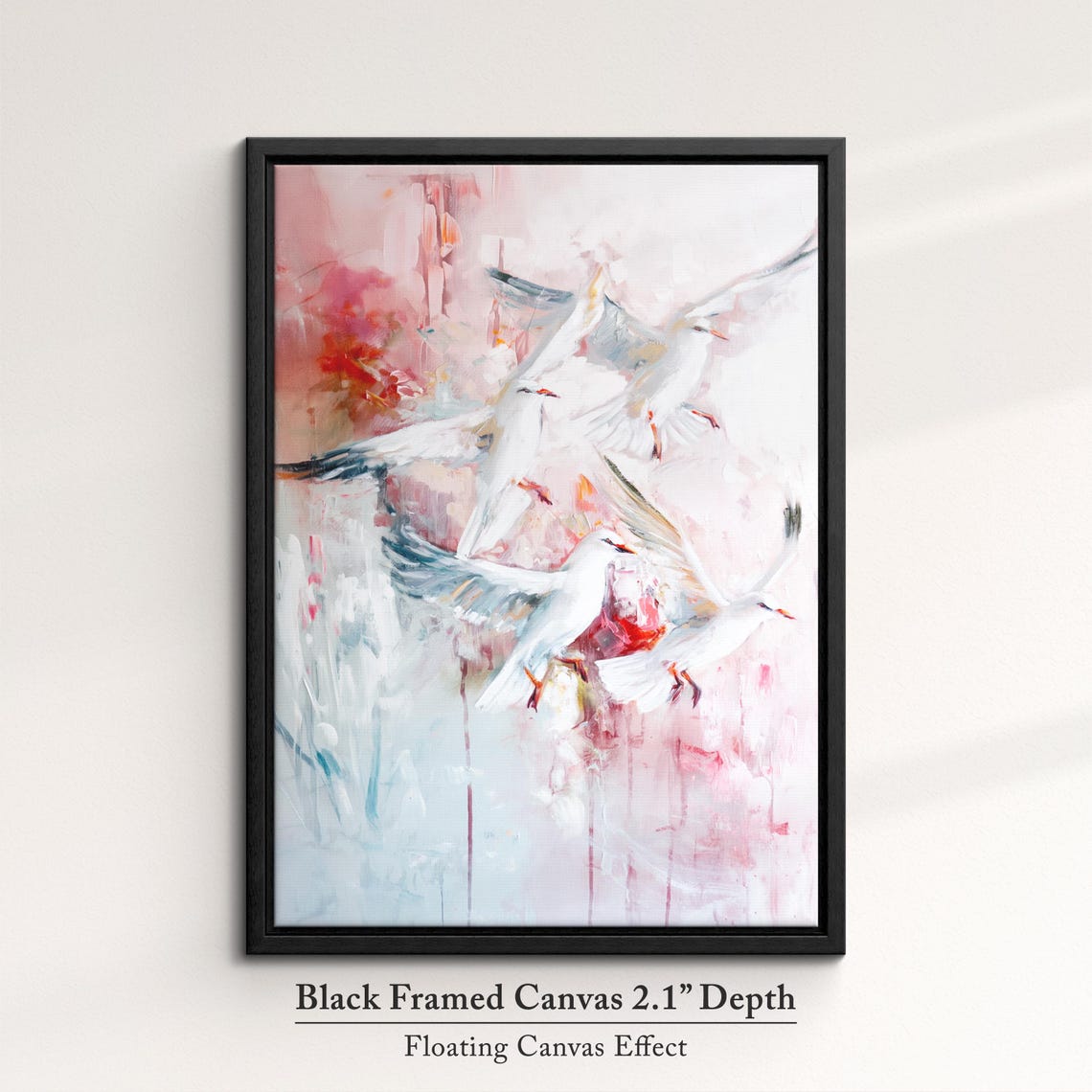 White Seagulls In Flight Pink Abstract Coastal Bird Wall Art - Image 2