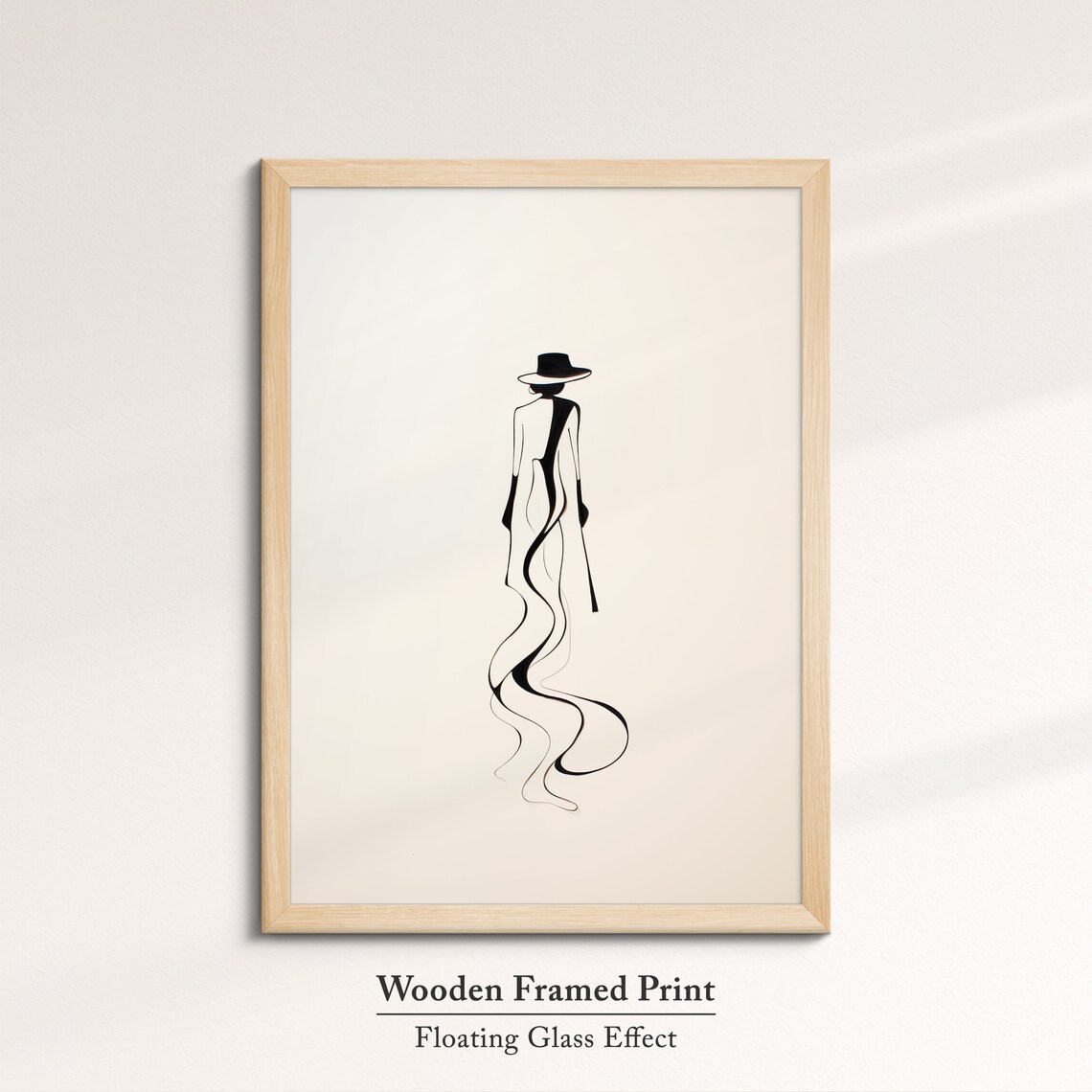 Woman In Wide Brim Hat Flowing Gown Minimalist Line Art Elegant Wall Art Print - Image 6