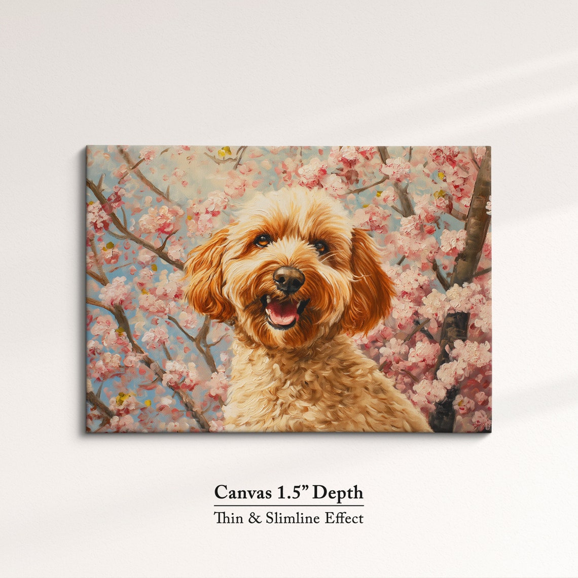 Happy Golden Doodle Dog In Cherry Blossom Spring Cheerful Pet Poster - Image 3