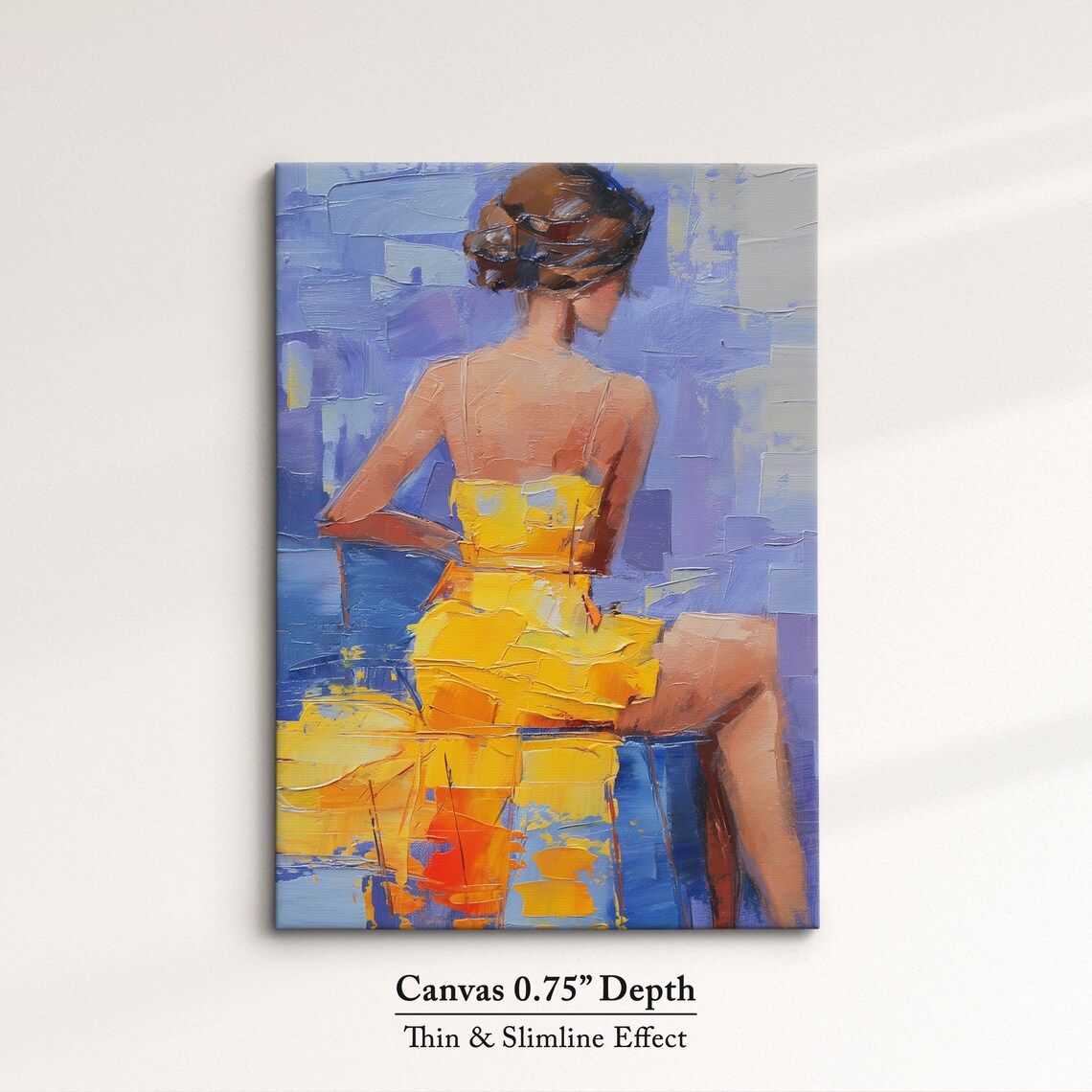 Woman Yellow Dress Seated Palette Knife Painting Colorful Wall Art Poster - Image 4