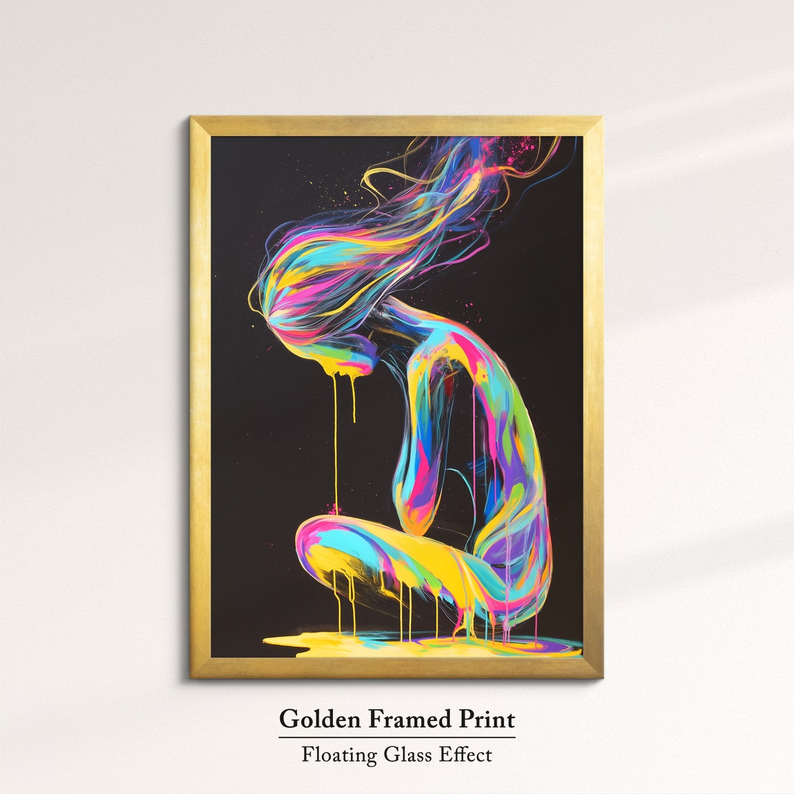 Abstract Neon Paint Woman Figure Flowing Colors Black Art Poster - Image 5