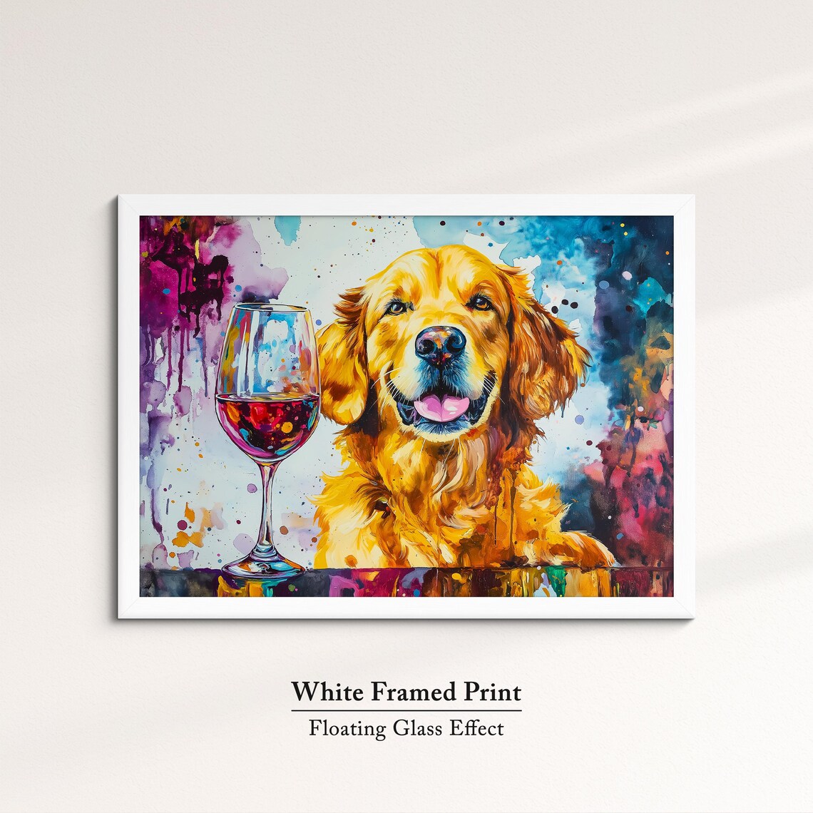 Smiling Golden Retriever Wine Glass Dark Watercolor Dog Art Print - Image 7