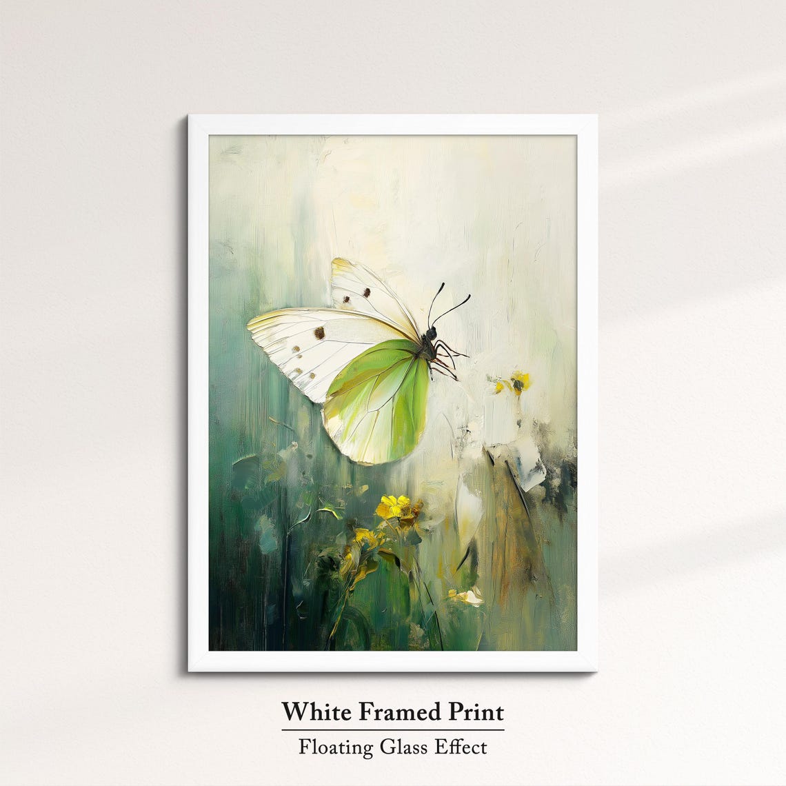 White Butterfly Flight Green Meadow Impressionist Oil Painting Poster - Image 7