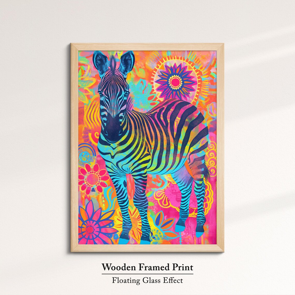 Zebra Rainbow Psychedelic Standing Full Body Floral Portrait Poster - Image 6