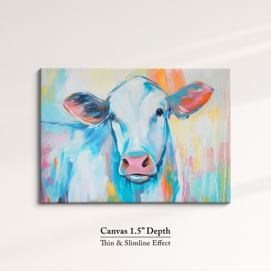 Cow Close Up Blue Orange Pastel Abstract Portrait Wall Poster - Image 3