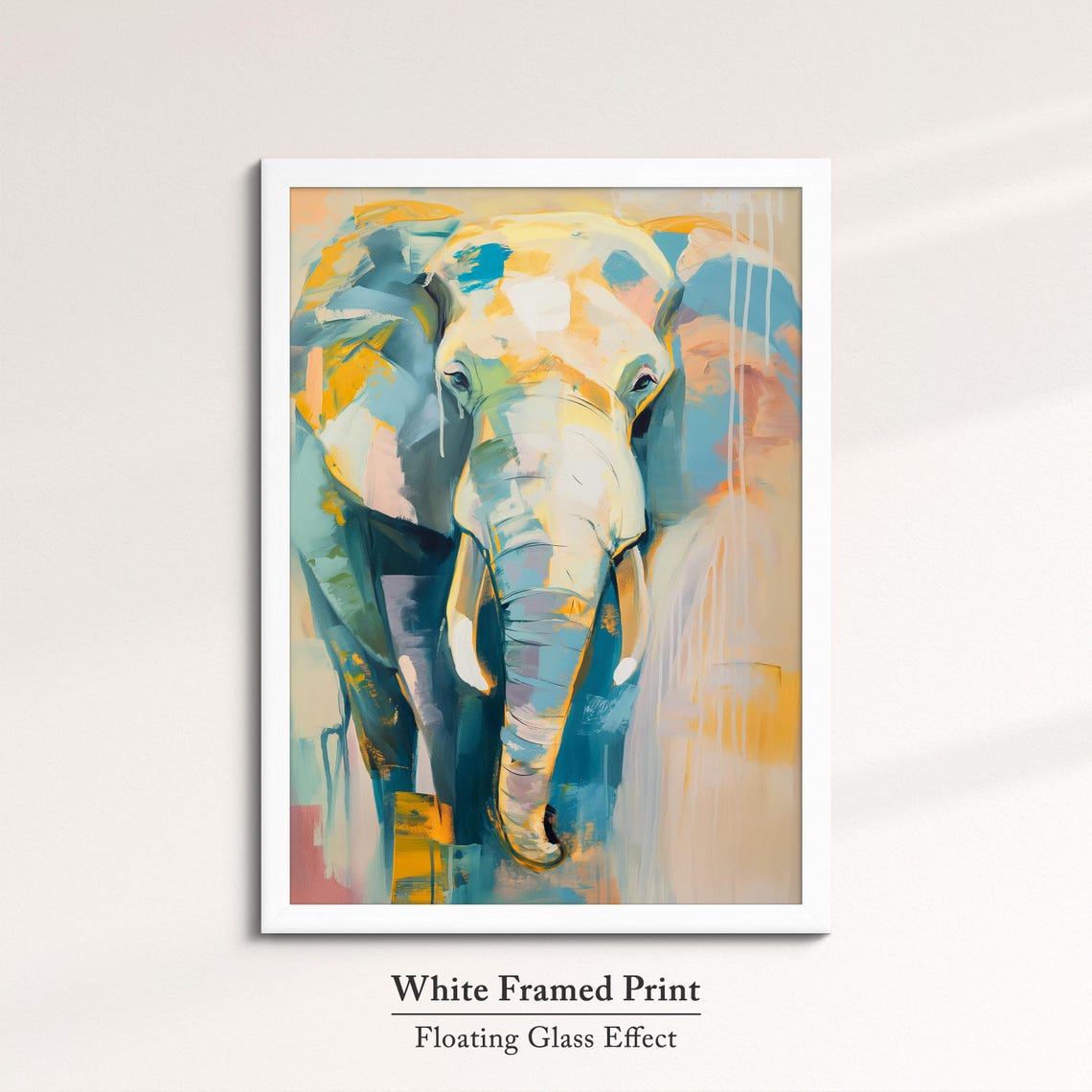 Elephant Walking Toward Viewer Teal Gold Abstract Wildlife Wall Art - Image 7