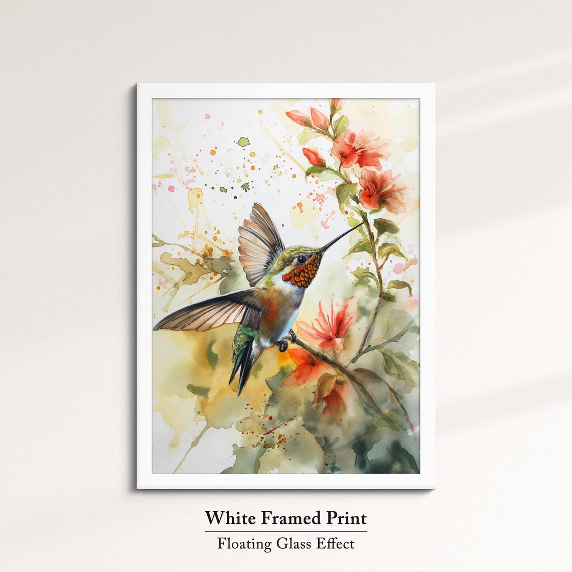 Hummingbird Feeding Orange Blossoms Watercolor Floral Wall Art Poster - Image 7