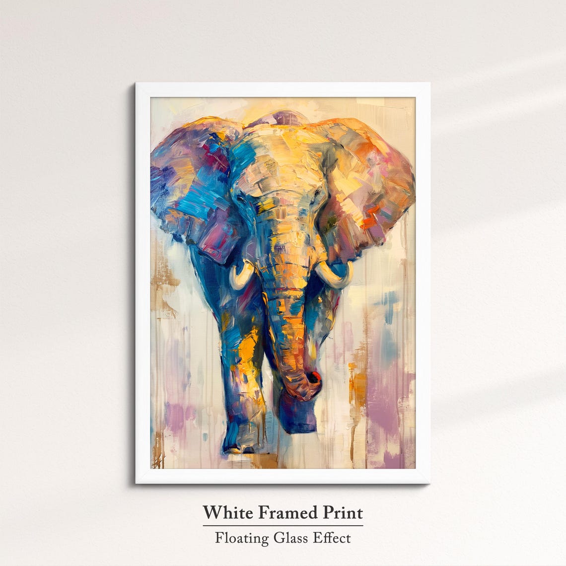 Elephant Front Portrait Golden Blue Pink Brushstroke Wall Art - Image 7