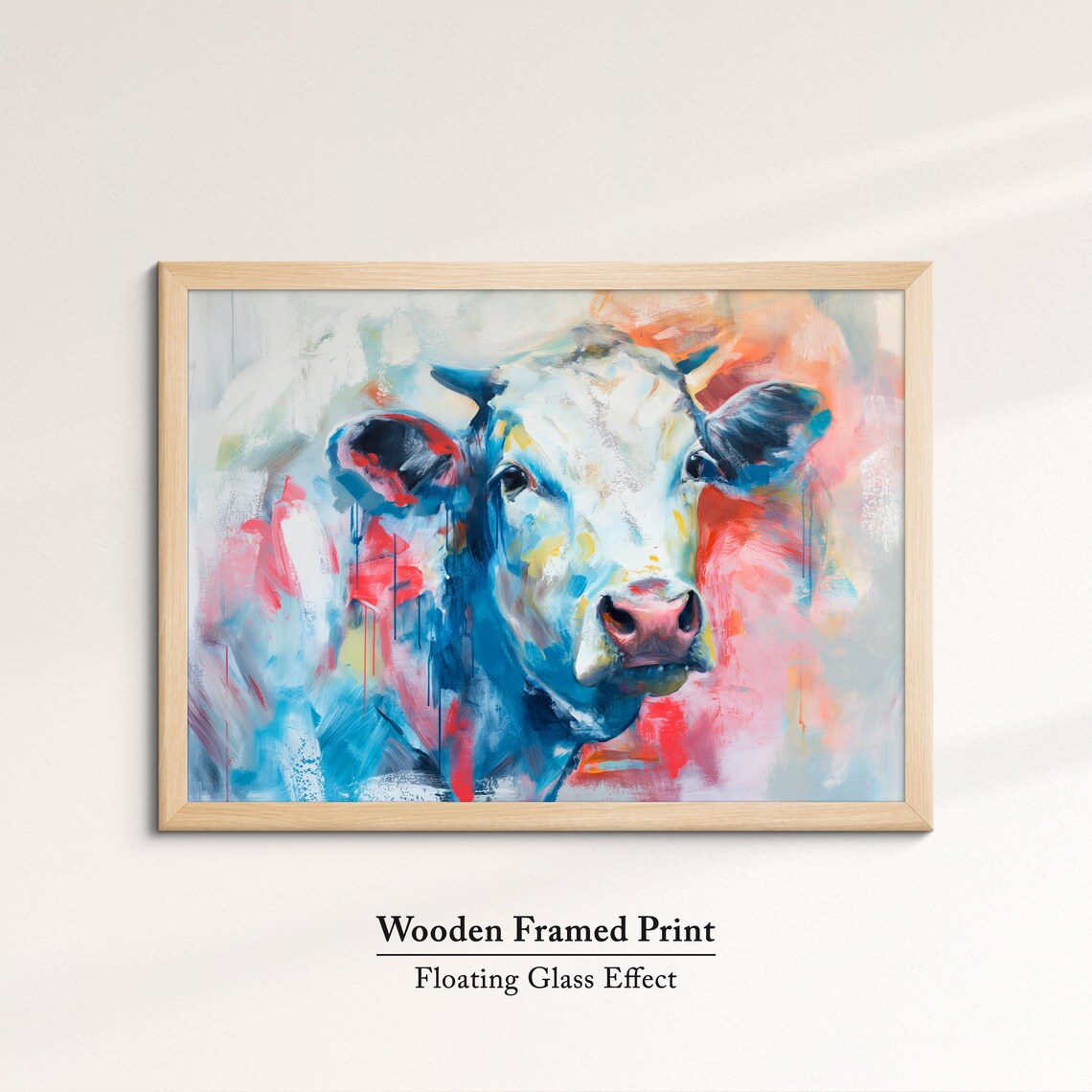Cow Bold Blue Red Abstract Close Up Colorful Farm Animal Art Poster - Image 6