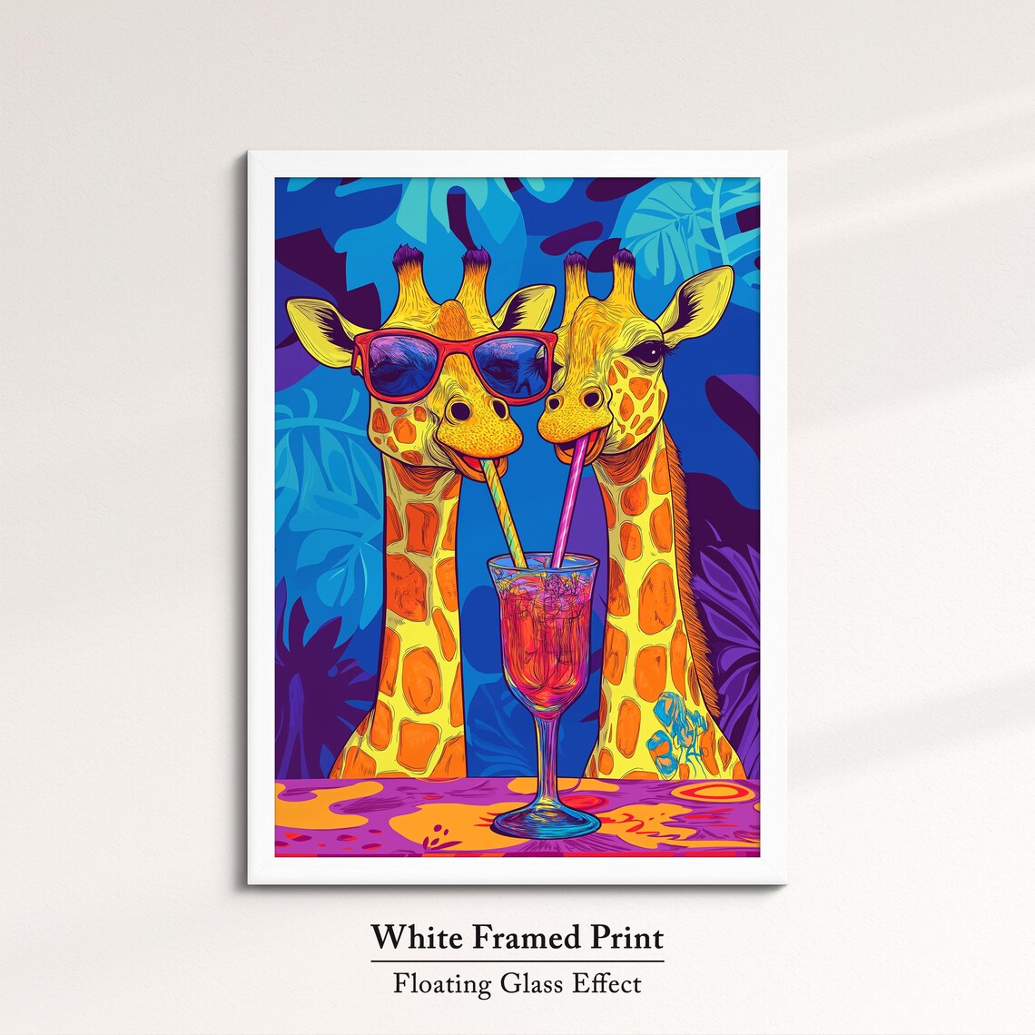 Two Giraffes Sharing Cocktail Sunglasses Fun Pop Art Safari Party Poster - Image 7